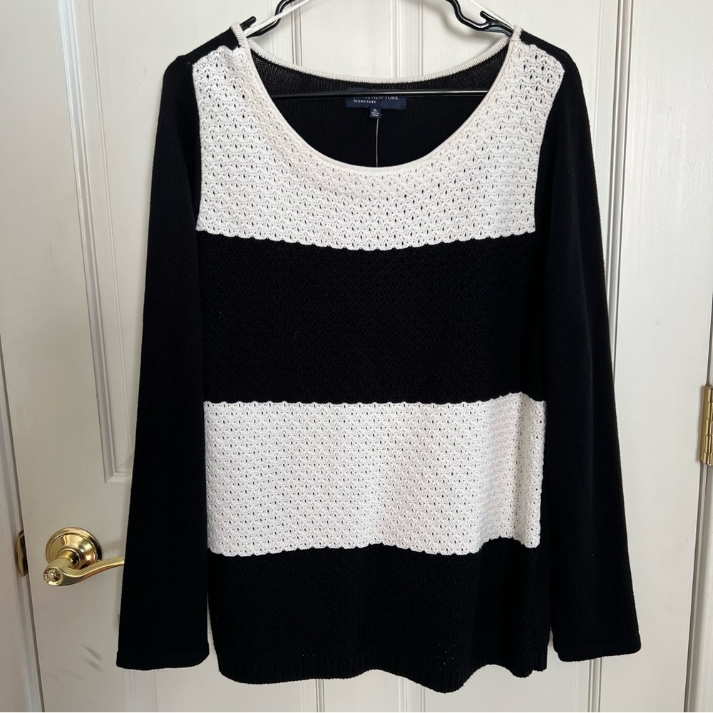 NWT Womens JONES NEW YORK SIGNATURE Black & White Crochet Sweater Size XL